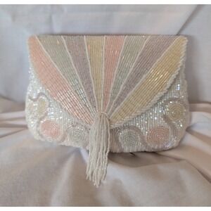 Vintage Star Brand Hand Beaded Pastel Evening Clutch Bag Bridal Cocktail Wedding